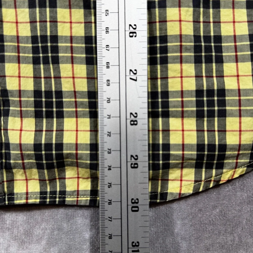 J. Crew Mens Plaid Button Down Shirt Medium Yellow Navy Blue Cotton Long Sleeve